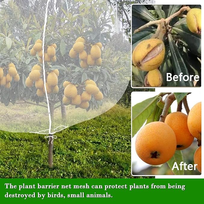Fruit Tree Netting Covers with Zipper to Protect from Squirrels and Birds Large Netting for Fruit Trees Net Protection, White, 8' x 8', 2 Pack