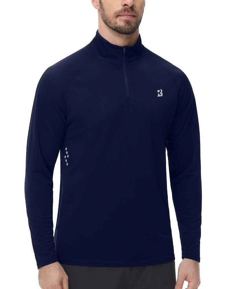Roadbox UPF 50+ Long Sleeve Shirts for Men - Quarter Zip Pullover Quick Dry Rash Guard for Running Golf Fishing Workout Navy Blue