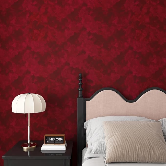 YENHOME 17.7"X393" Dark Red Wallpaper Stick and Peel, Vintage Velvet Wallpaper