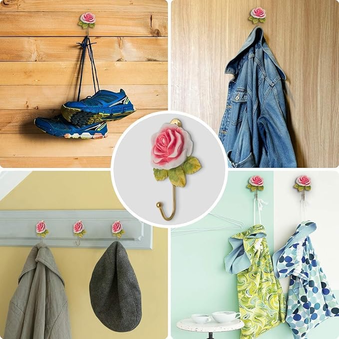 Beautiful Pink Flower Decorative Wall Hook, Fancy Cute Handmade Resin Rose Robe