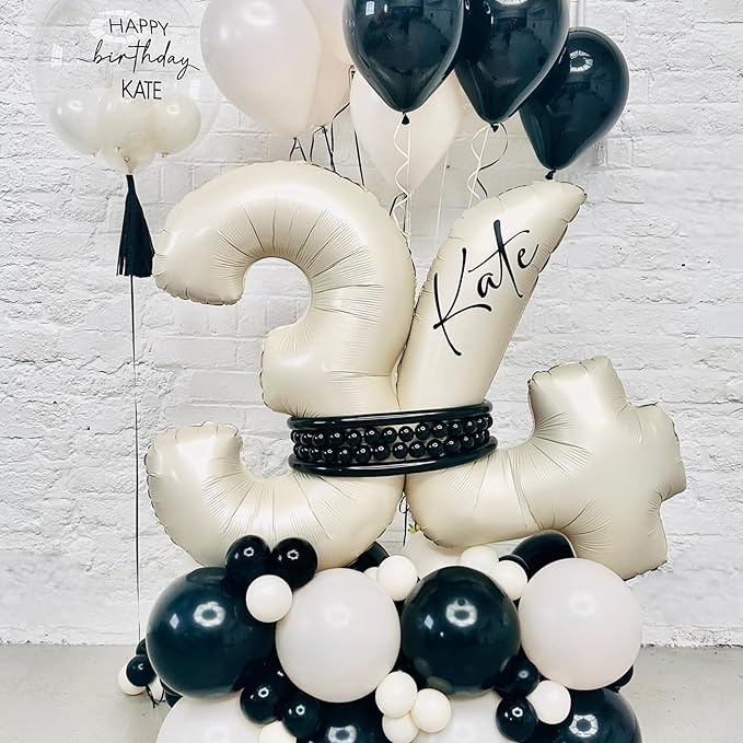 40 Inch 4 Balloons, Large Beige Number 4 Balloon for 4th Birthday Foil Number Balloons Set 0-9, Self Inflating White Sand Digital 4 Helium Balloon for Girls Birthday Women Anniversary Party Decoration