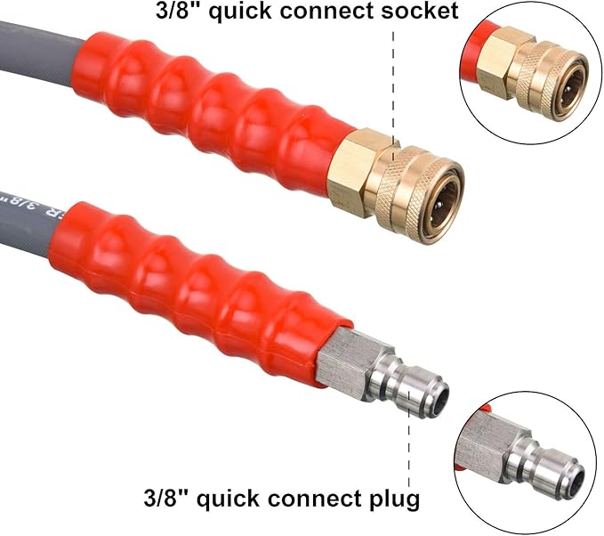 RIDGE WASHER Pressure Washer Hose 50 Feet X 3/8 Inch for Hot and Cold Water, with M22 14 mm to 3/8 Inch Quick Connect, 4000 PSI