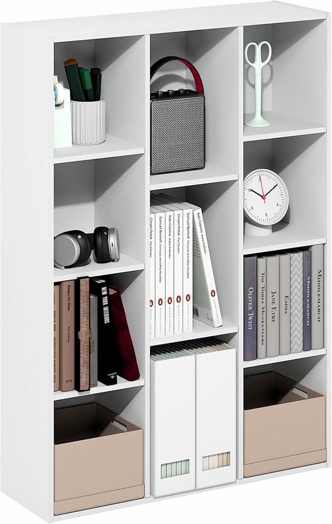 Furinno LUDER Book Shelf, 11-Cube Bookshelf, Reversible Bookcase, 9.4 x 29.1 x 41.7, for Living Room, Bedroom, Home Office, White