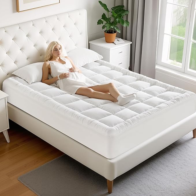 MATBEBY Twin Size Mattress Pad - Cooling Breathable Mattress Topper, Quilted Fitted Mattress Protector, Pillow Top Mattress Cover with 8-21" Deep Pocket, Soft, Machine Washable, White, 39x75 Inches