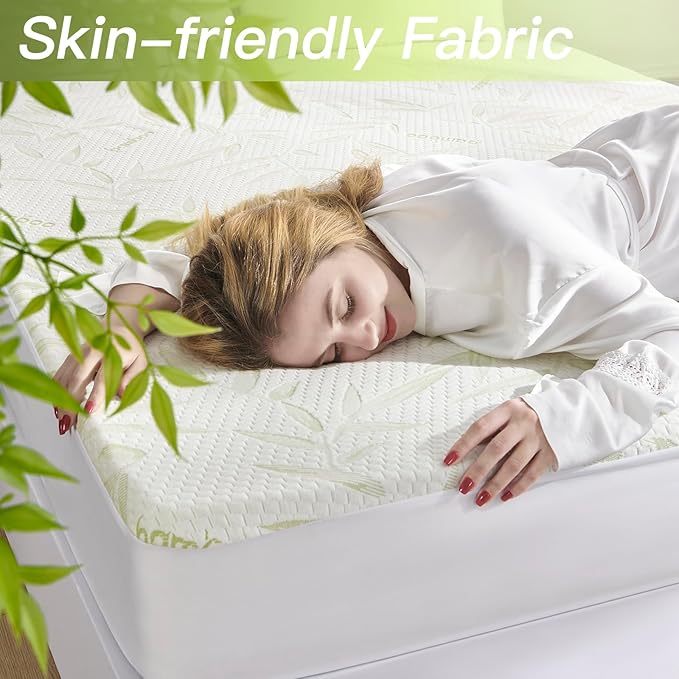 California King Mattress Protector Waterproof Mattress Pad Washable Bamboo Rayon Mattress Cover Breathable Noiseless Bed Protector 5" - 21'' Elastic Fitted Deep Pocket
