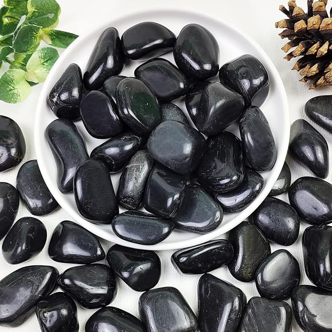 YISZM 10lbs Black Pebbles for Plants, 1-2 Inch High Polished Natural River Rocks for Landscaping, Decorative Stones Vase Filler Fish Tank Aquariums Garden Outdoor and Indoor DIY