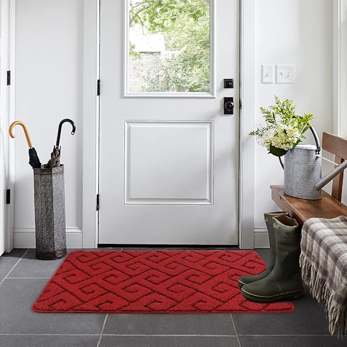 Walensee Indoor Doormat, Front Door Mat for Entrance (36"x59" Red) Machine Washable Entryway Rug, Non Slip Trapper Door Rugs Absorbent Dirt Low Profile Shoes Scraper Inside Floor Mats for Entry