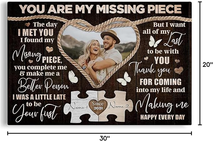Dem Canvas Personalized Canvas Prints, Custom Photo And Name, You Are My Missing Piece, Wedding Gifts For Couple Anniversary Wedding Engagement Gift For Couples Canvas (30x20)