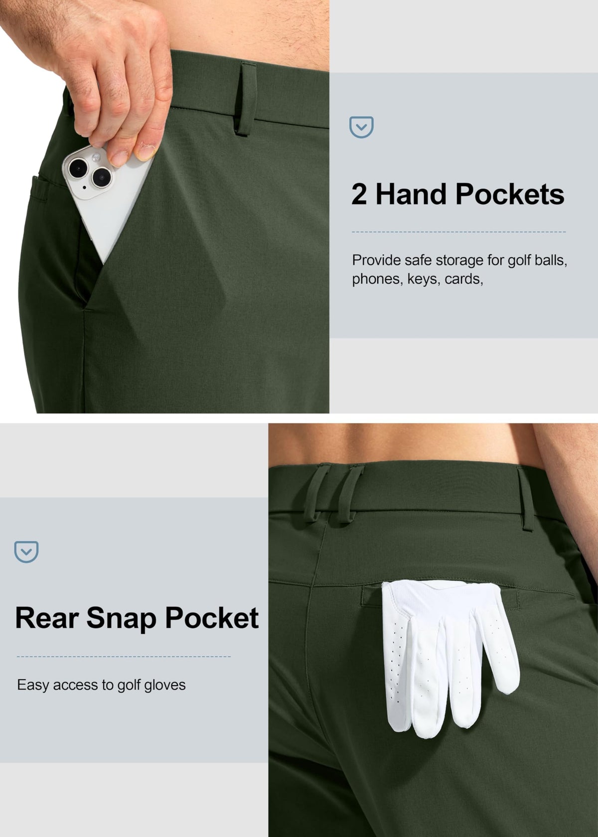 Pudolla Men's Golf Pants Mens Dress Slacks Pants Stretch Work Comfy Pants 34 Quick Dry Casual Trousers with Pockets(Army Green 36Wx34L)