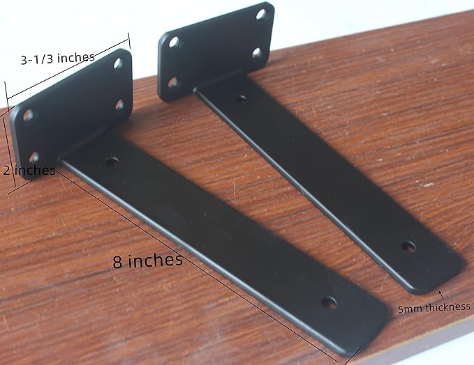 16 Pack - 8 inch Black Hidden L Shelf Bracket Iron Floating Shelf Brackets