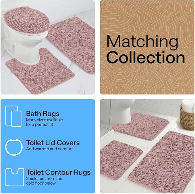 GORILLA GRIP Bath Rug Mat 36x24, Soft Absorbent Chenille, Quick Dry Microfiber Mats, Rubber Backing Washable Shower Floor Rugs, Bathmat Runner, US Designed Bathroom Home Decor Accessories Dusty Rose