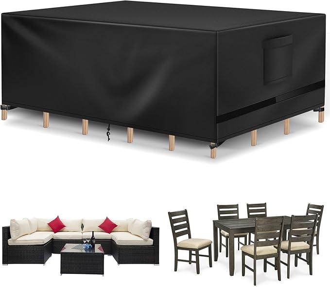 Richwon Patio Furniture Covers, Outdoor Table Covers, Waterproof Rectangle, Heavy Duty, 128"L x 84"W x 28"H, Black