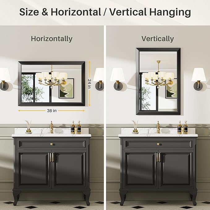 Briivue 24x36 Inch Black Bathroom Mirror