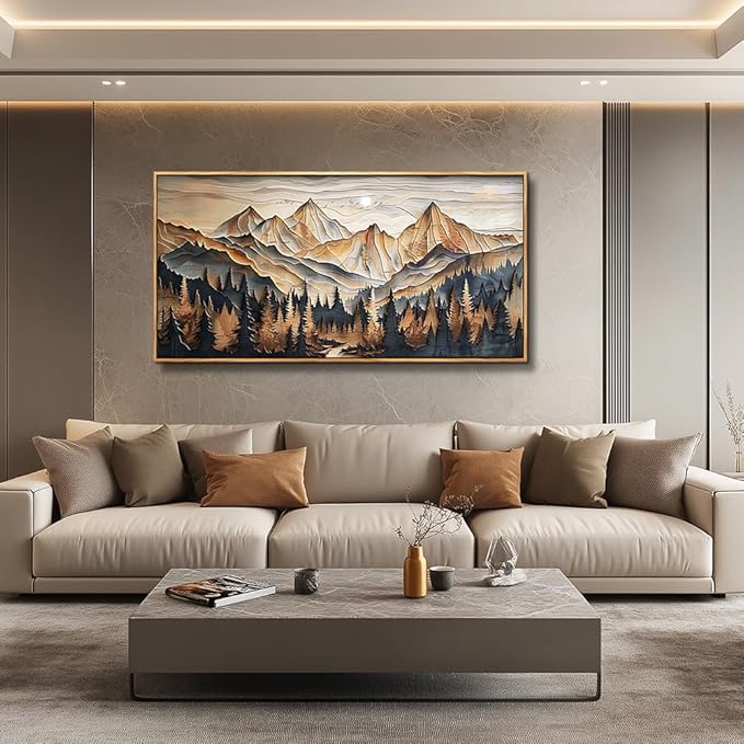 QIYILEXWART Wood Farmed Canvas Wall Art For Living Room Wall Decor For Bedroom Office Wall Decoration Mountain Landscape Painting Abstract Pictures Artwork Room Aesthetic Home Decor 20x40 In