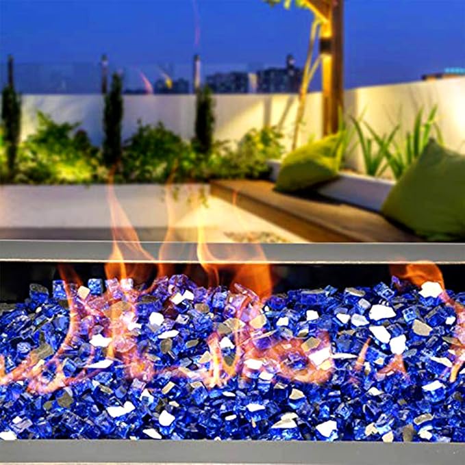 Mr. Fireglass 10 Pounds Fire Glass - 1/4 Inch High Luster Reflective Tempered Glass Rocks for Fireplace Fire Pit Table and Landscaping, Cobalt Blue