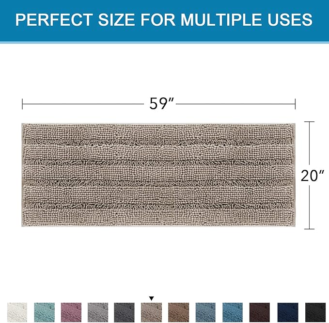 H.VERSAILTEX Bathroom Rugs Bath Mat Runner Rug Non Slip Kitchen Rug Extra Long Bath Rug Runners Oversized 59" x 20" Absorbent Washable Dry Fast Plush Area Rug for Bathroom/Bedroom - Taupe
