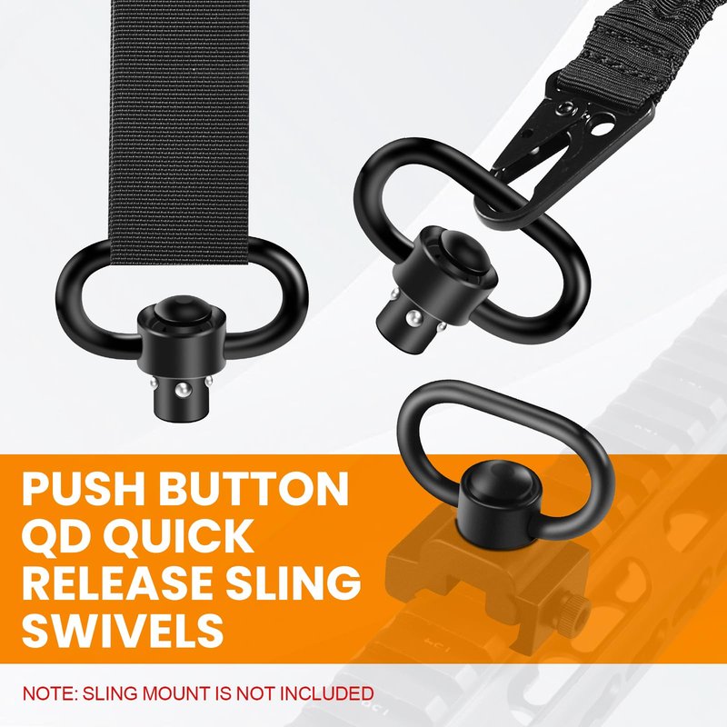 PUKESI 4 Pcs QD Sling Swivels, 1.25" or 1" Push Button Quick Detach D-Loop Triangle Loop Set for Two Point Traditional QD Sling Swivel Mounts (4 Pack 1.25" QD Swivels)