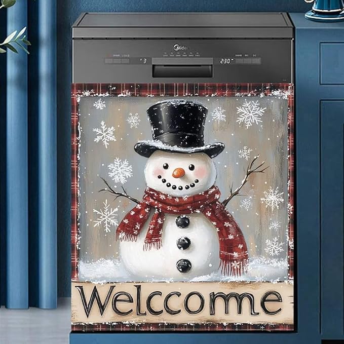 Winter Snowman Magnetic Dishwasher Sticker Kitchen Decoration, Winter Snowflakes Dishwasher Magnetic Panel Decal, Welcome Winter Dishwasher Covers for The Front (23" x 26" Magnetic)