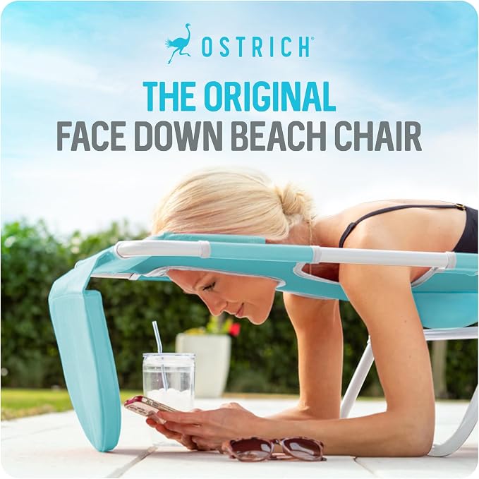 Ostrich the Ladies Comfort Lounger with Chest Support, Foldable and Portable Reclining Outdoor Patio Beach Lawn Camping Pool Tanning Chair, Aqua