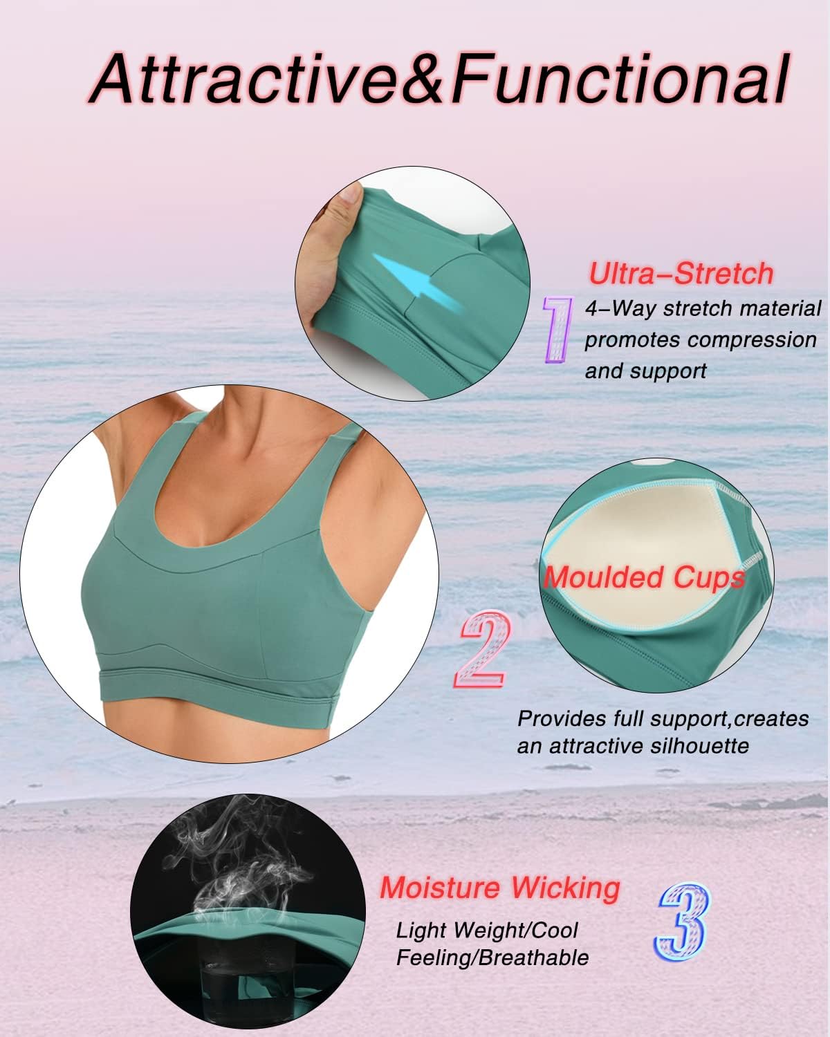 RUNNING GIRL High Impact Sports Bra - Racerback Workout Crop Top with Push-Up Support | Comfortable Fit