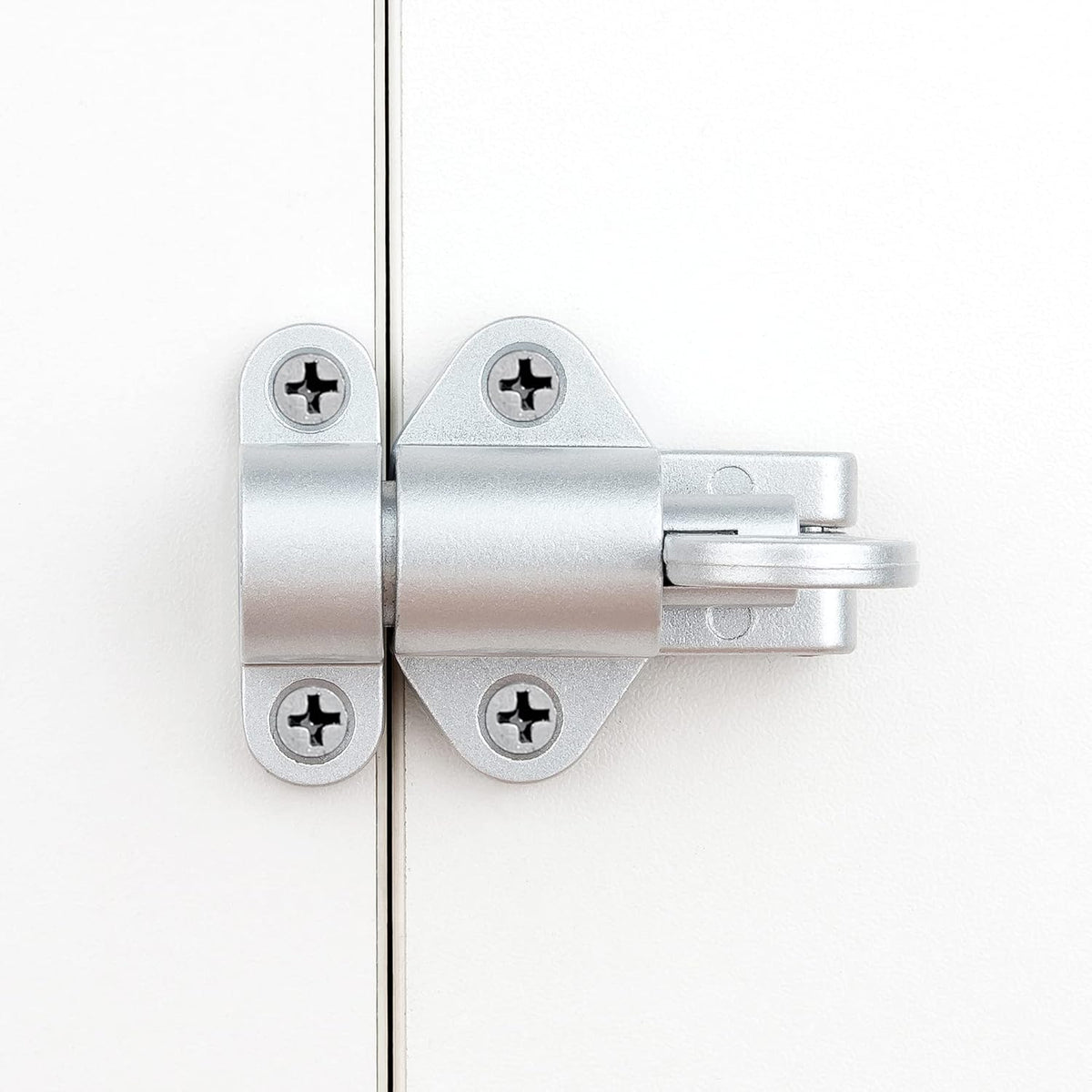 8 Packs Self-Closing Latches，Silver Gray Spring Door Lock，Resilient Bolt Latch Aluminum Alloy Safety Automatic Spring Barrel Slide Door Lock with Screws,Used for Gate,Window and Cabinet etc