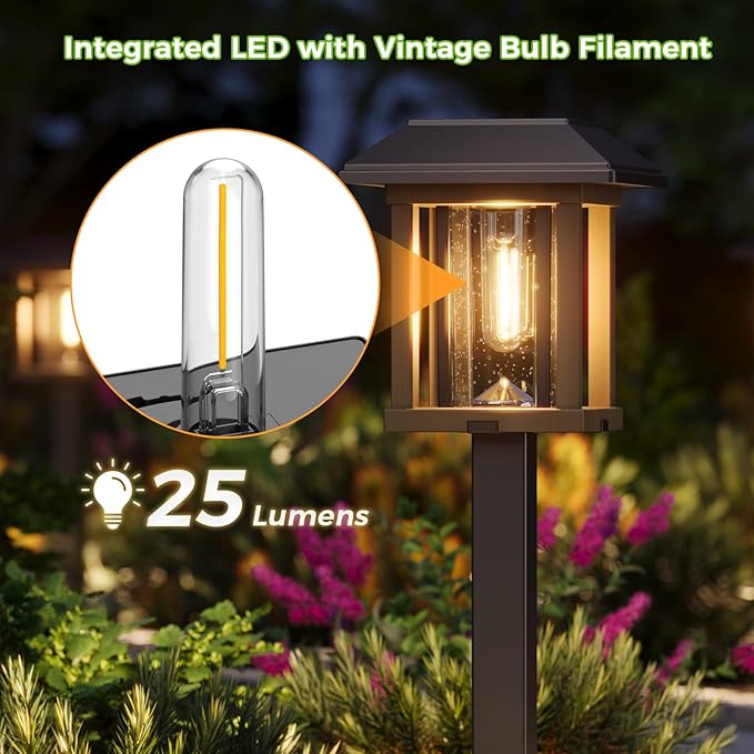 XMCOSY+ Solar Pathway Lights Outdoor Waterproof IP65 - Dual-Tone 25 LM LED Solar Garden Lights for Yard, Glass Outdoor Lighting for Garden Patio Yard Landscape Walkway Driveway Lawn Decor (Warm White)