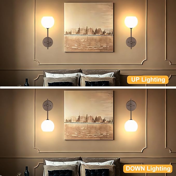 Brown Battery Operated Wall Sconces Set of 2, Rechargeable Wireless Wall Lights