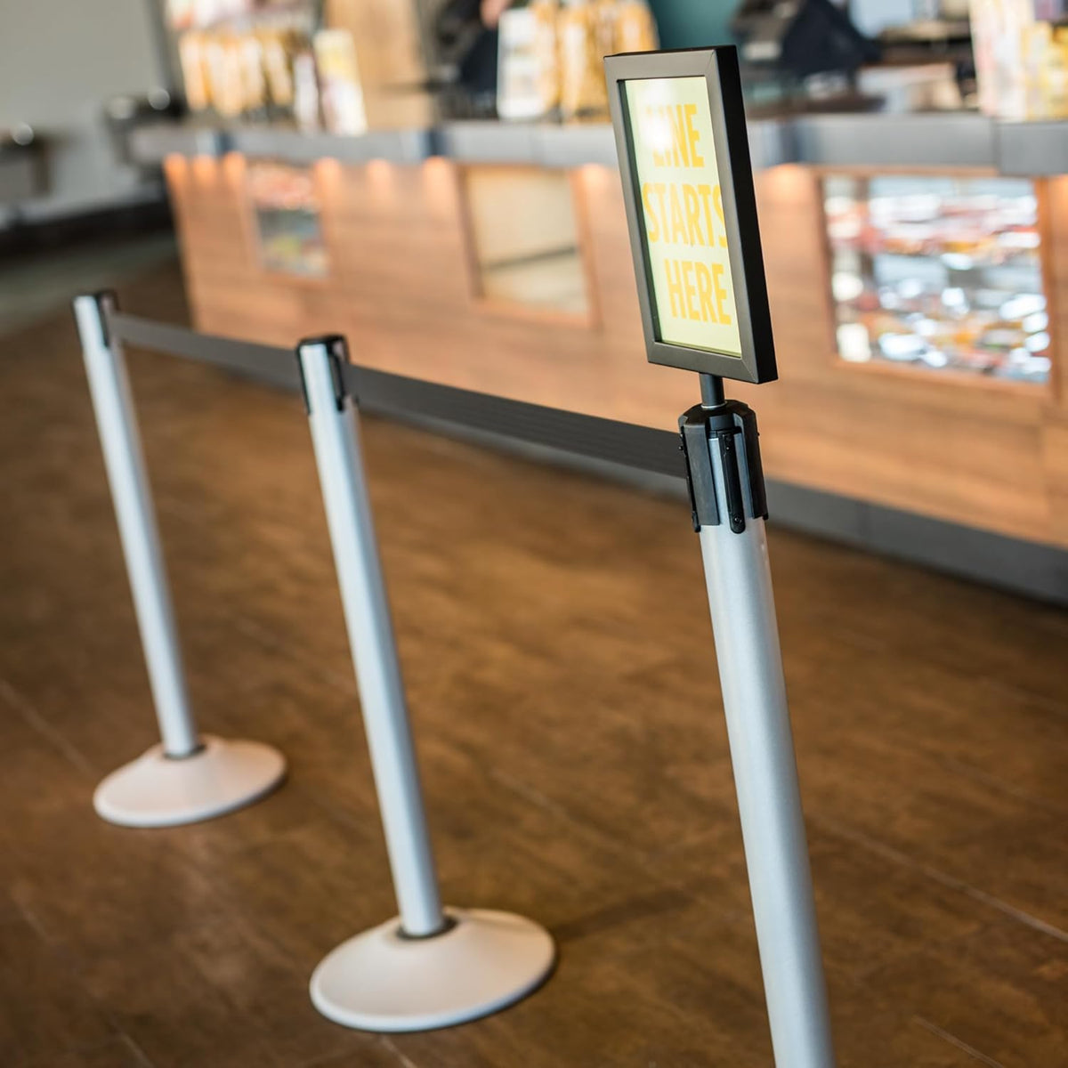 Premium Silver Steel Stanchion with 7.5-Foot Retractable Belt for Crowd Control