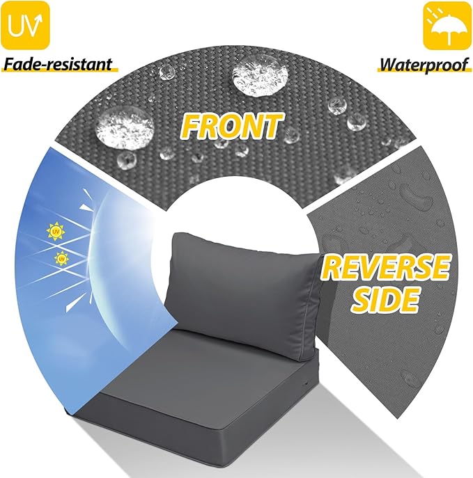 AAAAAcessories Outdoor Seat Cushions for Chairs, Fade-Resistant, Waterproof Patio Furniture Replacement Cushions, 23.5" x 25.5" x 5" + 23.5" x 13.5", Dark Gray