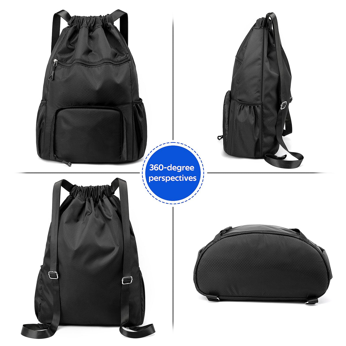 Sports Drawstring Backpack Gym Sack with Shoe Compartment, Durable Oxford Fabric, Wet-Proof Pocket, Water-Resistant Cinch Bag for Men & Women, Foldable & Spacious Athletic Sackpack for Travel Fitness