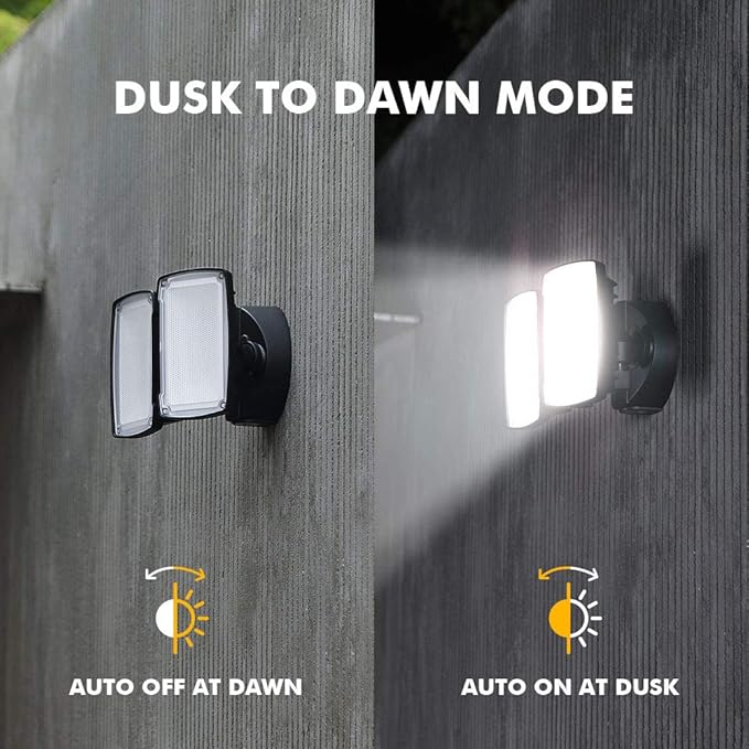LUTEC LED 3500 Lumen 32W 5000K Integrated Dual-Head Floodlight Outdoor Dusk to Dawn Waterproof Exterior Security Wall Light for Patio Garden Yard