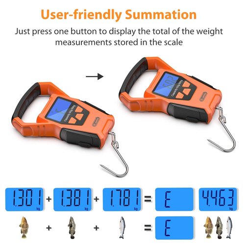 Dr.meter Waterproof Fish Scale - Digital Hanging Scale with Backlit LCD Display | 110lb Capacity, Built-in Tape