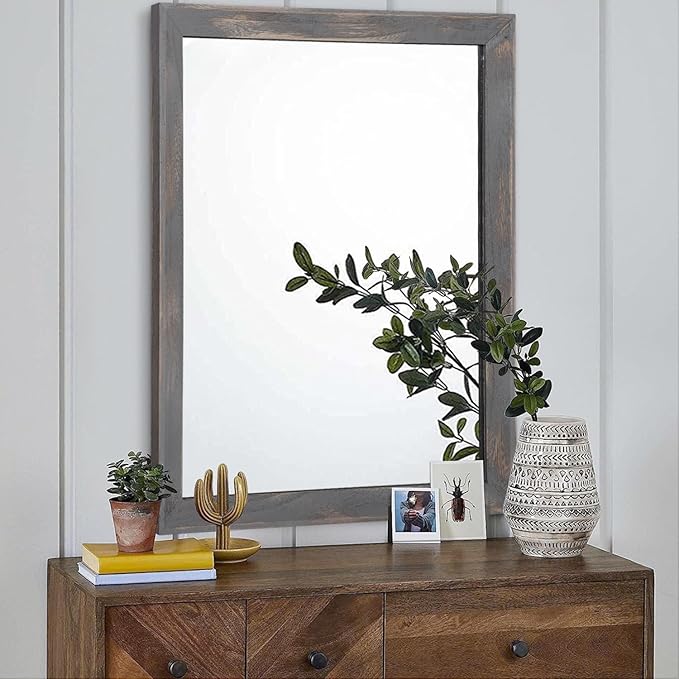 AAZZKANG Wooden Mirror Rectangle Rustic Mirrors