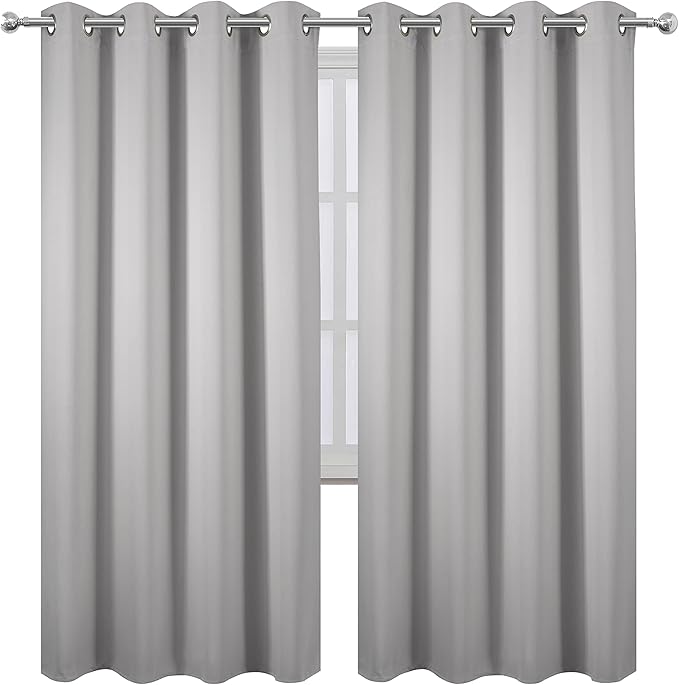 LEMOMO Light Grey Thermal Blackout Curtains/52 x 72 Inch/Set of 2 Panels Room