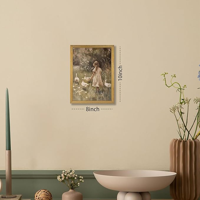 Wood Framed Canvas Wall Art, Vintage Girl