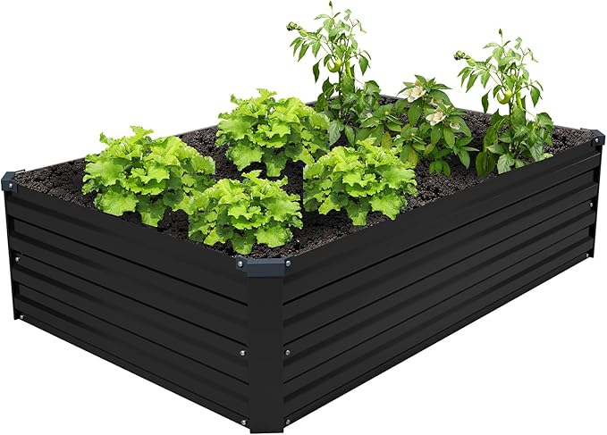 4×3×1FT(2PCS) Galvanized Raised Garden Bed Kit Metal Planter Boxes,Large Raised Garden Bed for Planting Vegetables,Flowers,Herbs -Black