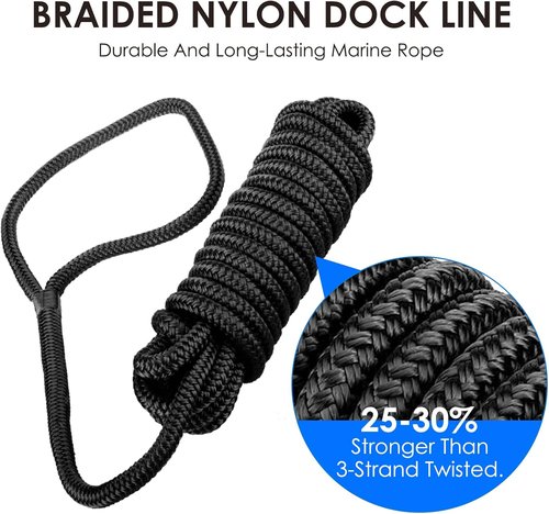 Amarine Made Dock Lines - 1/2” X 15’ Nylon Boat Ropes | 4pcs with 12” Eyelet & 968lbs Working Load - Black