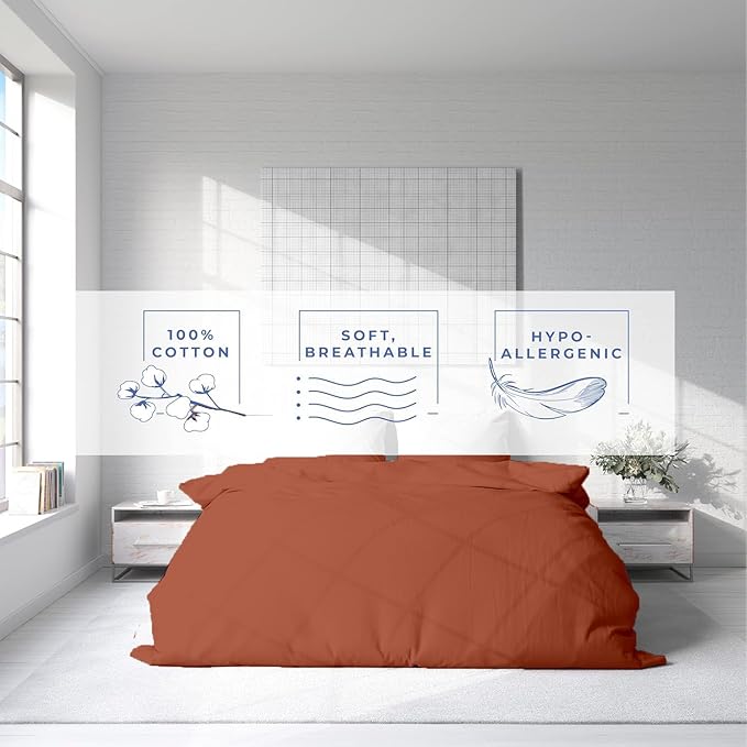 Kotton Culture 1 Pc King Size Duvet Cover Only -100% Egyptian Cotton Sateen 600 Thread Count Ultra Soft Premium Durable Comforter Cover Zipper Closure & Corner Ties (Burnt Orange, King 102"x94")