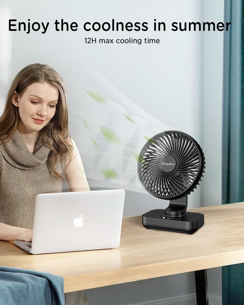 EasyAcc Small Oscillating Fan - Rechargeable 4000mAh Desktop Air Circulator | 4 Speed, 5-23 Hours Runtime