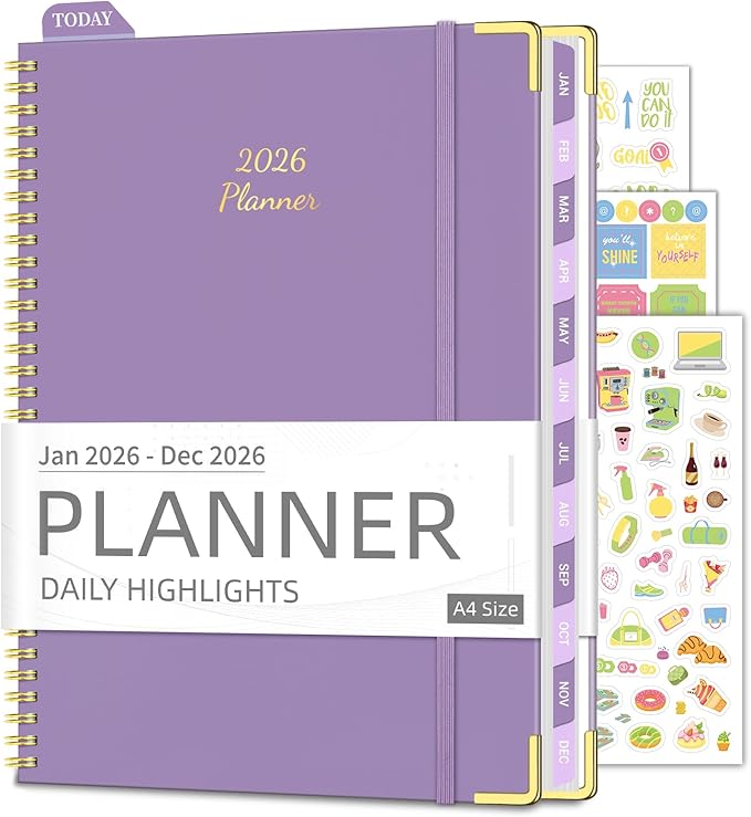 Daily Planner 2026 (8.5" x 11") - Weekly & Monthly Planner (Jan. 2026 - Dec. 2026), Column View Calendar Organizers, Hardcover Agenda Book with Tabs for Office & School, Purple