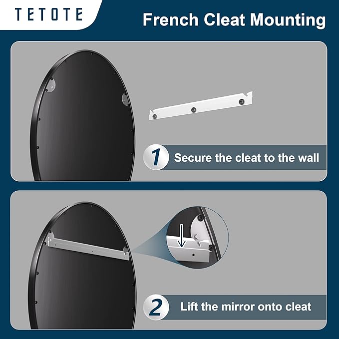 TETOTE Black Oval Bathroom Mirror, 24 x 36 Matte Black Framed Wall Mounted