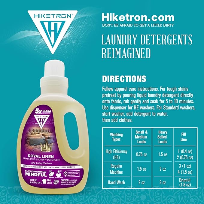 Hiketron Royal Linen Liquid Laundry Detergent, 5x Ultra Concentrated, Tough Stains Remover, Long Lasting Scent (40 Fl Oz, Pack of 1)