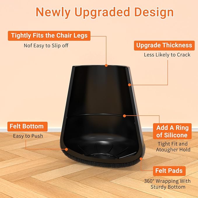 Chair Leg Floor Protectors Extra Small 16 Pcs,Silicone Chair Leg Protectors for Hardwood Floors/Tiles,360°Wrapped Felt Bottom to Prevent Scratch and Reduce Noise, Round Black