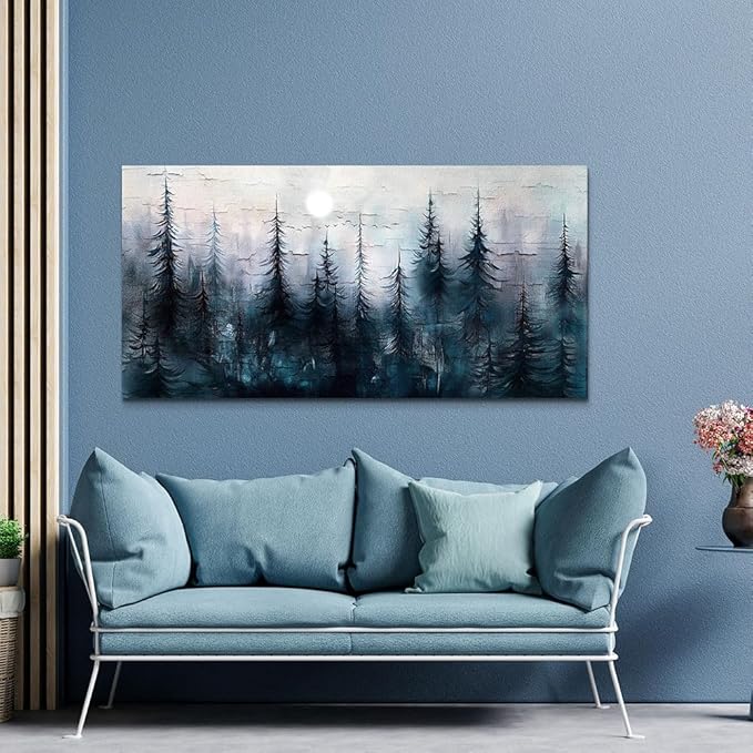 Canvas Wall Art for Living Room Framed Wall Decor for Bedroom Office Modern Wall Decoration Foggy Forest Landscape Paintings Black and White Picture Artwork Aesthetic Home Decor 20"X40"