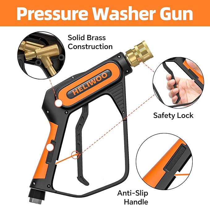 Pressure Washer Gun and Hose Kit, 25FT Kink Resistant 5/16 Power Washer Hose and Wand, 3/8" Swivel Quick Connector & M22-14mm Fitting, 4500 PSI