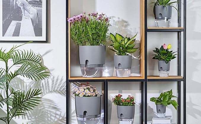 6/4.1/3.2 Inch Self Watering Planter Pots, 5 Pack African Violet Pots for Indoor Outdoor Windowsill Gardens, Self Aerating, High Drainage, Deep Reservoir(Gray)