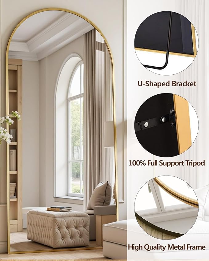 DMWOODFL 77x38 Inch Gold Arched Full Length Mirror