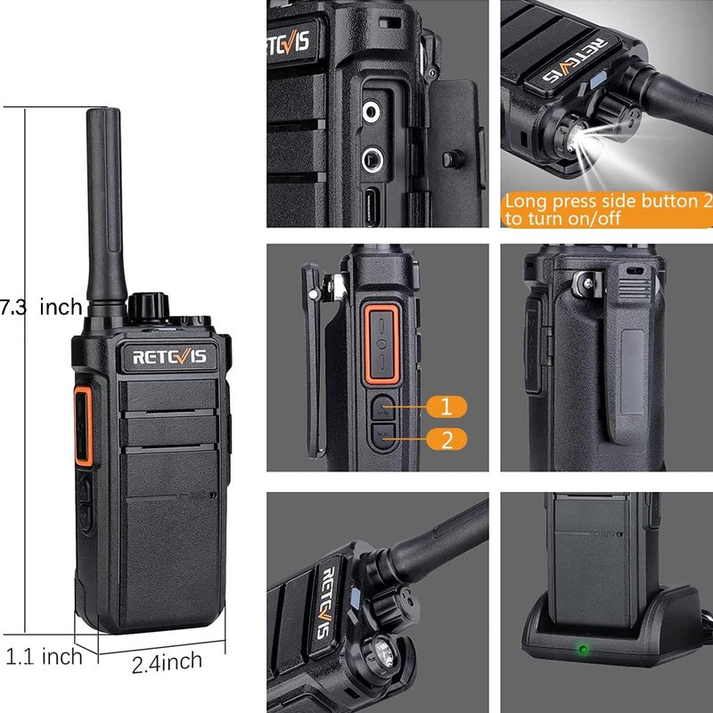 Retevis RB26 Walkie Talkies Long Range, Extended Range Two-Way Radios, Repeater Compatible, 2000mAh Rechargeable Battery, USB-C Charging, Flashlight, Emergency Radios for Camping,Hiking(2 Pack)