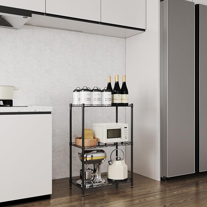3 Tier Shelves Storage, Wire Shelf Unit, Standing Adjustable Metal Shelves Organizer, Storage Racks for Restaurant Garage Pantry Kitchen Garage（Medium，11.8" W x 21.5" L x 35.5" H）