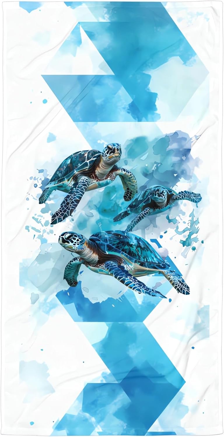 Turquoise Turtles Oversized Sand Free Beach Towel – 71"X32" Lightweight Quick Dry Microfiber Terry Towel For Travel, Swimming, Pool, And Camping, Absorbent And Compact Beach Essential For Women Men